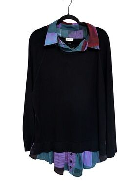 NEW Avenue Duet Collar Layered Look Sweater in Black - Size 22/24